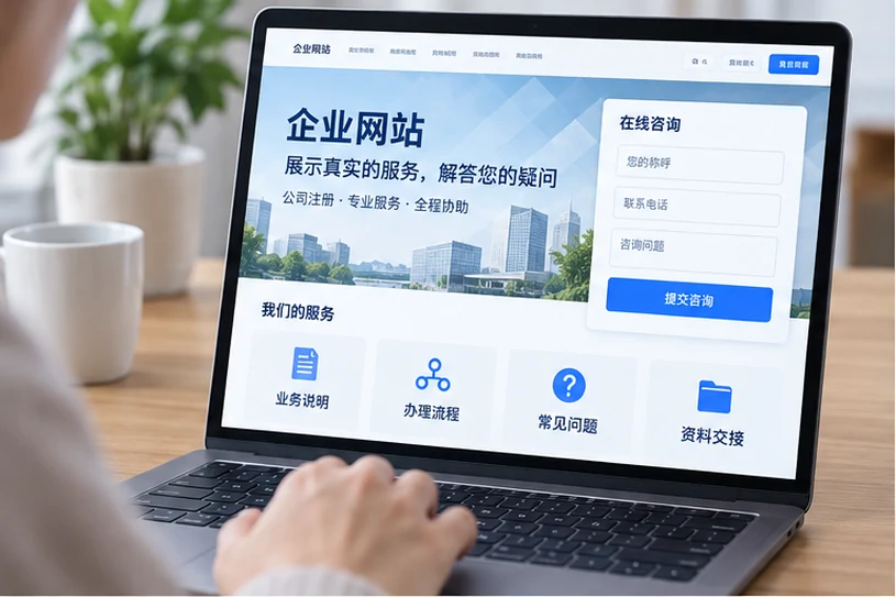 企业网站展示业务与服务信息的场景示意