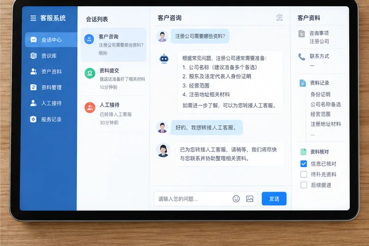 在线客服接待与咨询整理的服务场景示意