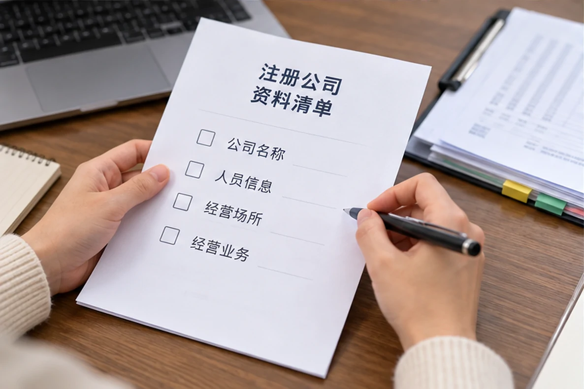 核对注册公司资料与办理事项的服务场景示意