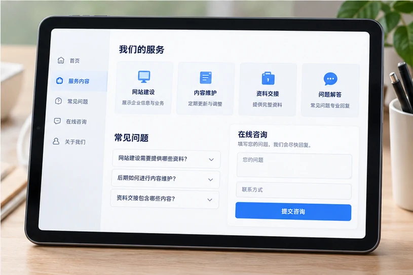 企业网站展示业务与服务信息的场景示意