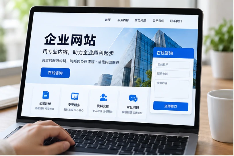 企业网站展示业务与服务信息的场景示意
