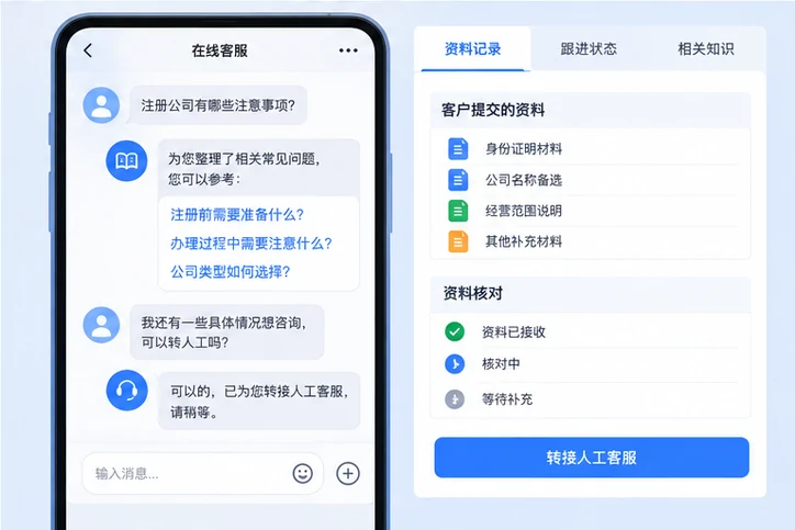 在线客服接待与咨询整理的服务场景示意