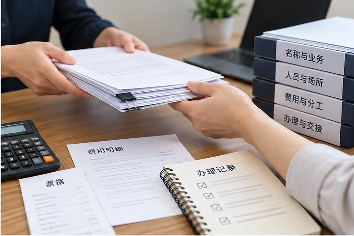 核对注册公司资料与办理事项的服务场景示意
