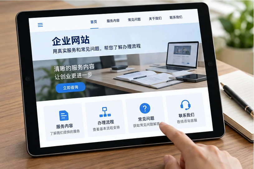 企业网站展示业务与服务信息的场景示意
