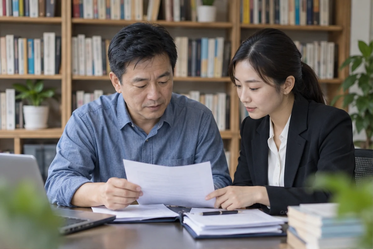 核对注册公司资料与办理事项的服务场景示意