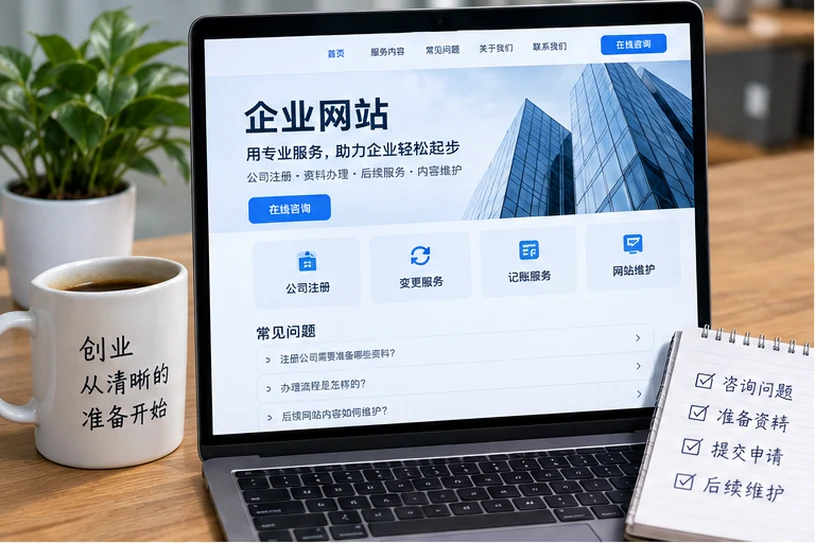 企业网站展示业务与服务信息的场景示意