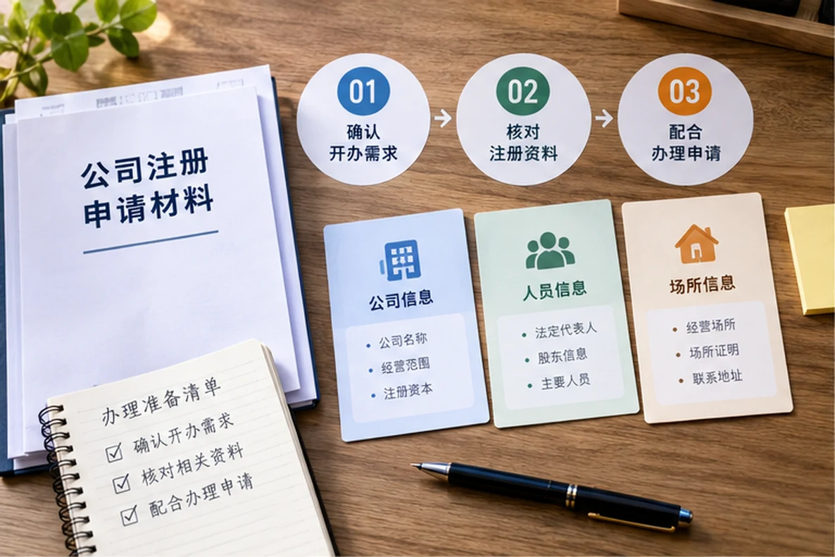 核对注册公司资料与办理事项的服务场景示意