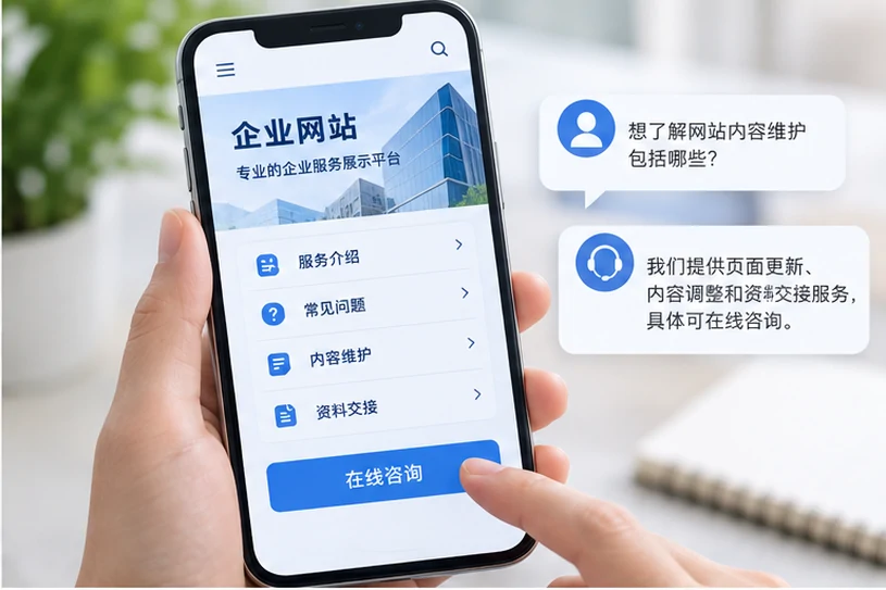 企业网站展示业务与服务信息的场景示意