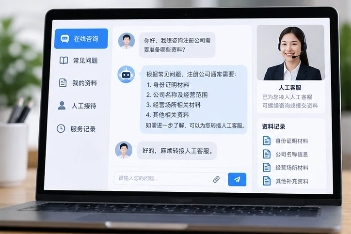 在线客服接待与咨询整理的服务场景示意