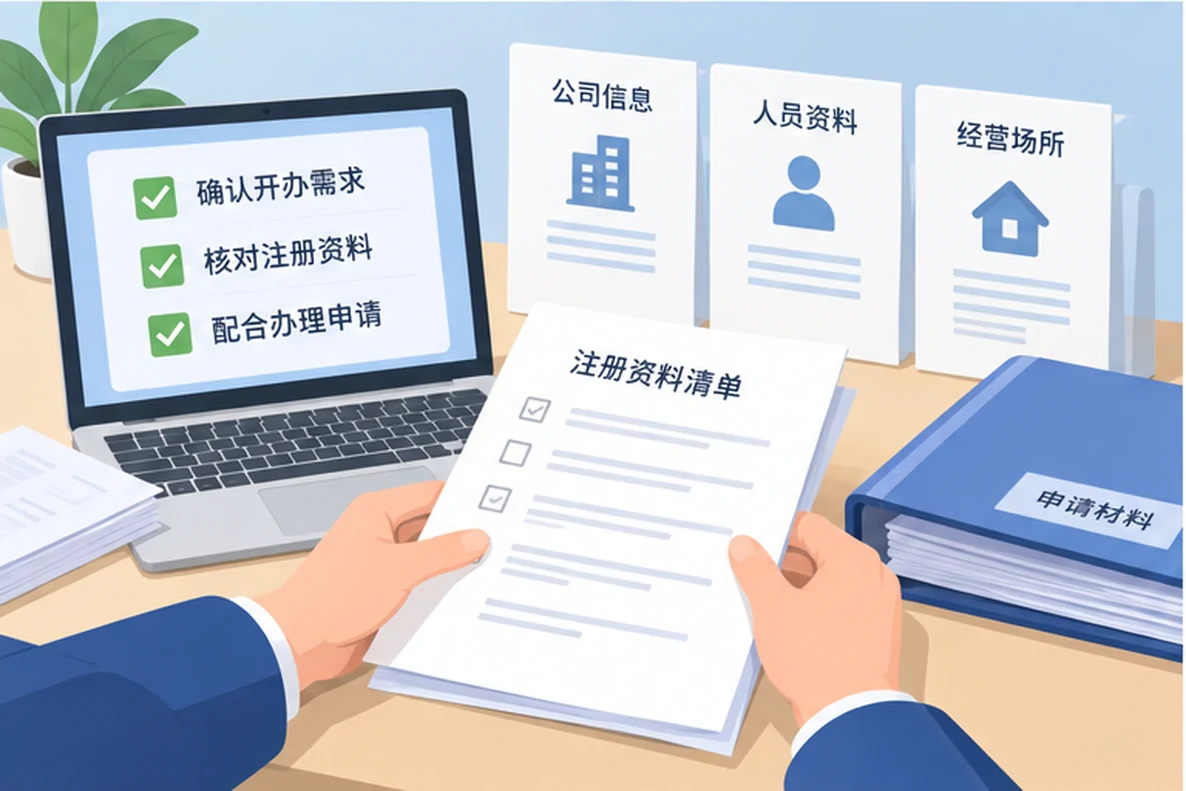 核对注册公司资料与办理事项的服务场景示意