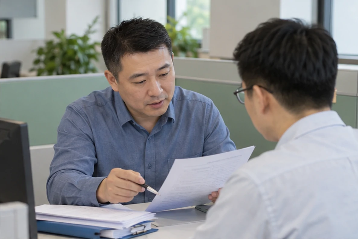 核对注册公司资料与办理事项的服务场景示意