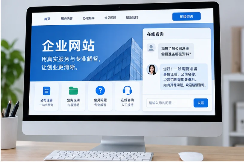 企业网站展示业务与服务信息的场景示意