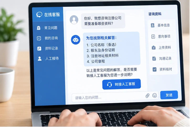 在线客服接待与咨询整理的服务场景示意