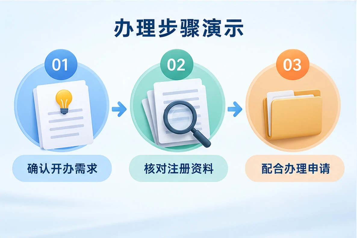 核对注册公司资料与办理事项的服务场景示意