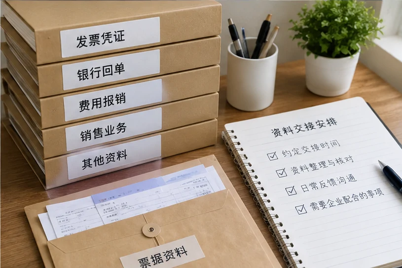 整理企业票据与日常账务资料的服务场景示意