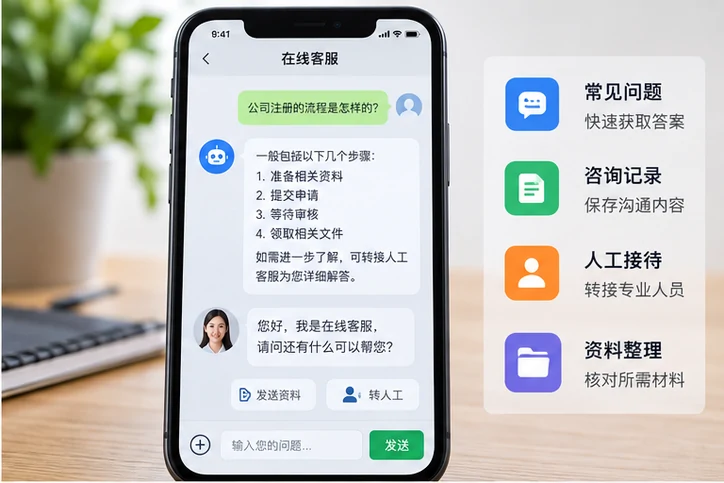 在线客服接待与咨询整理的服务场景示意
