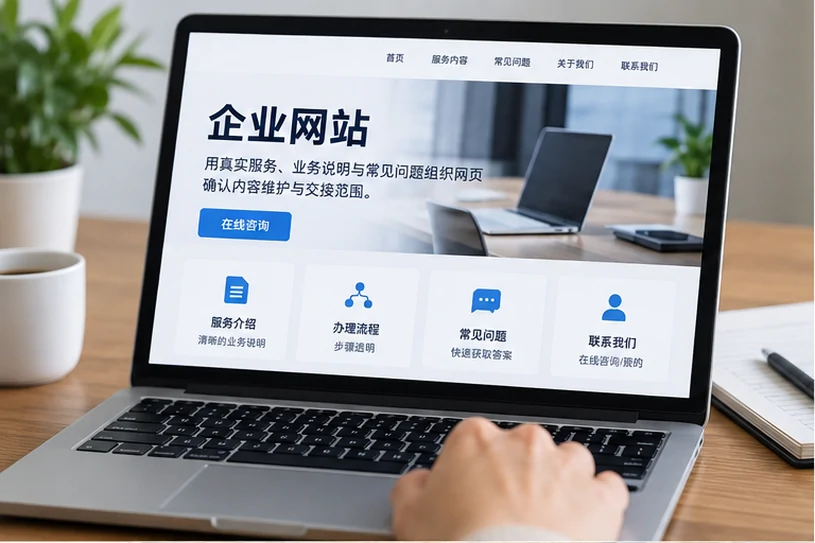 企业网站展示业务与服务信息的场景示意