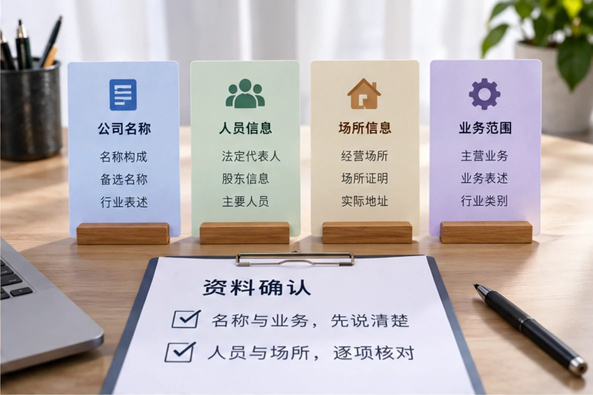 核对注册公司资料与办理事项的服务场景示意