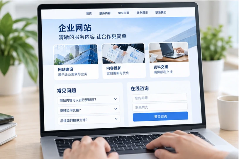 企业网站展示业务与服务信息的场景示意