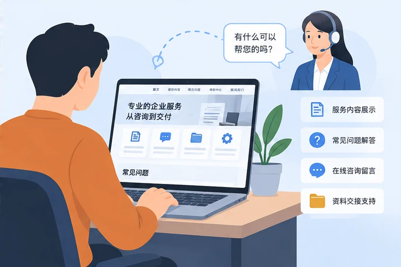 企业网站展示业务与服务信息的场景示意