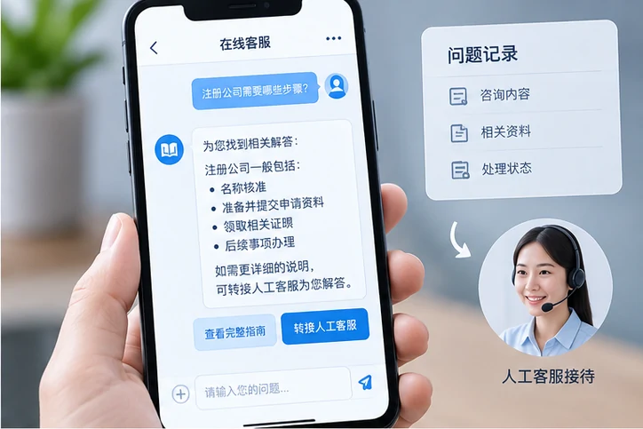 在线客服接待与咨询整理的服务场景示意
