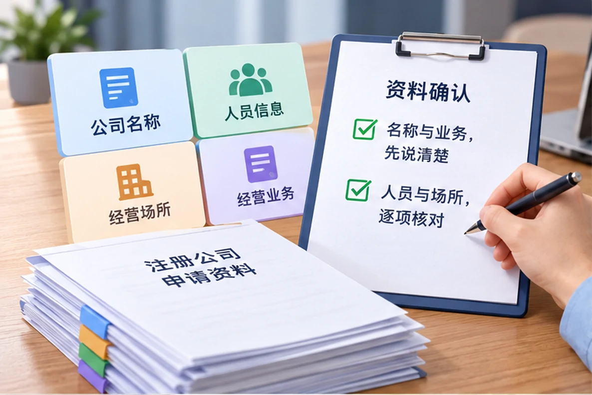 核对注册公司资料与办理事项的服务场景示意