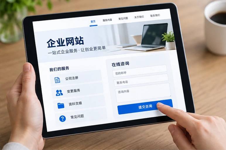 企业网站展示业务与服务信息的场景示意