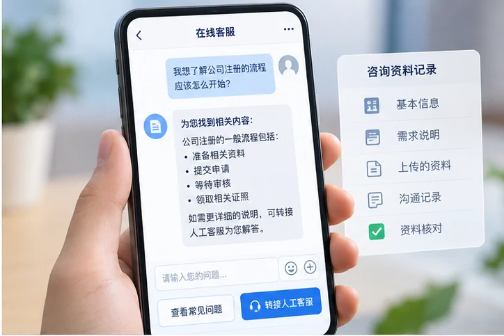 在线客服接待与咨询整理的服务场景示意