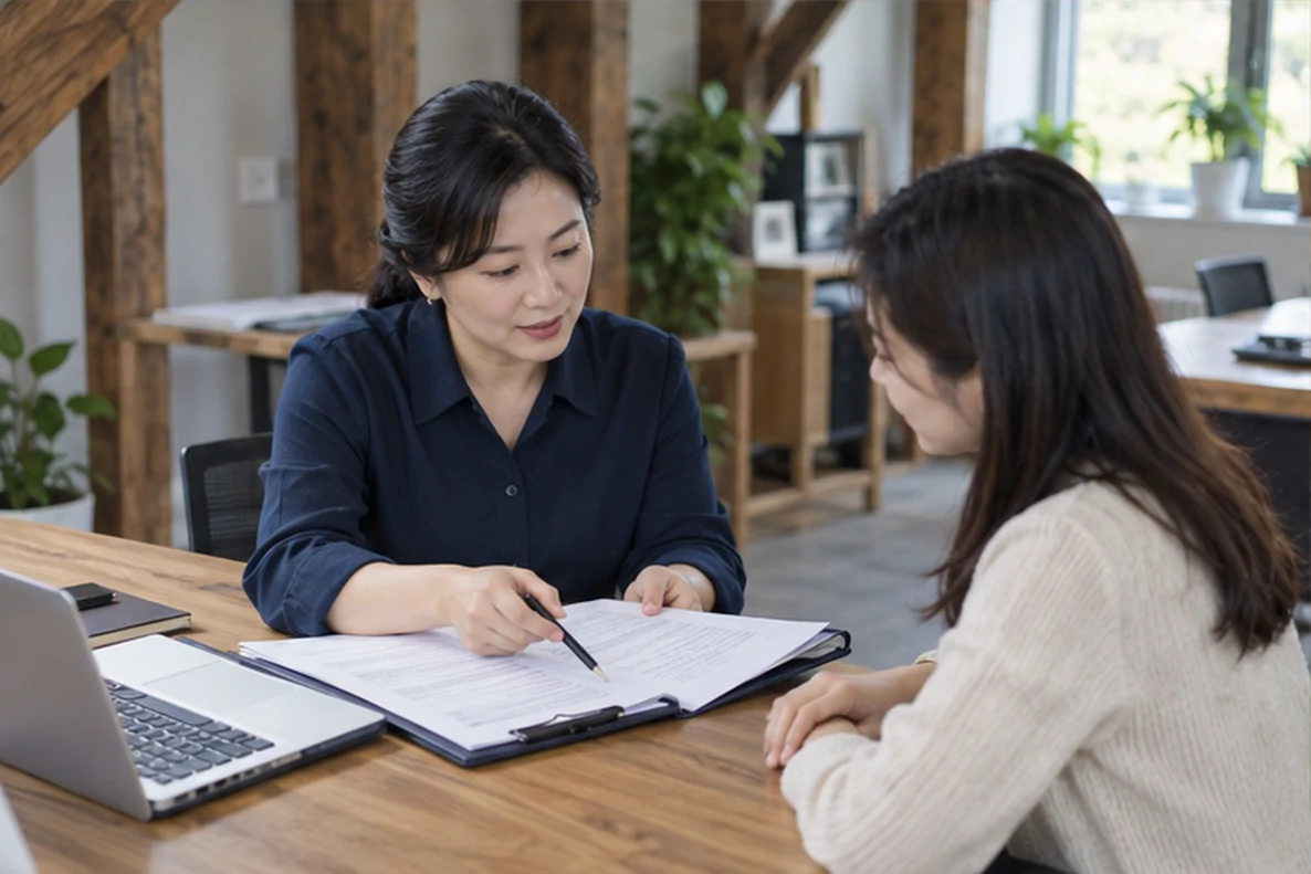 核对注册公司资料与办理事项的服务场景示意