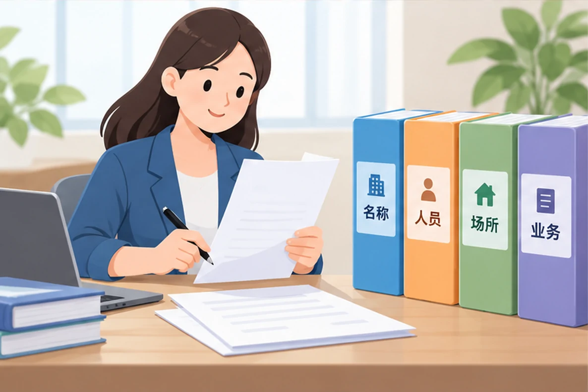 核对注册公司资料与办理事项的服务场景示意