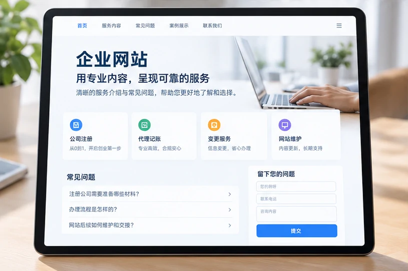 企业网站展示业务与服务信息的场景示意