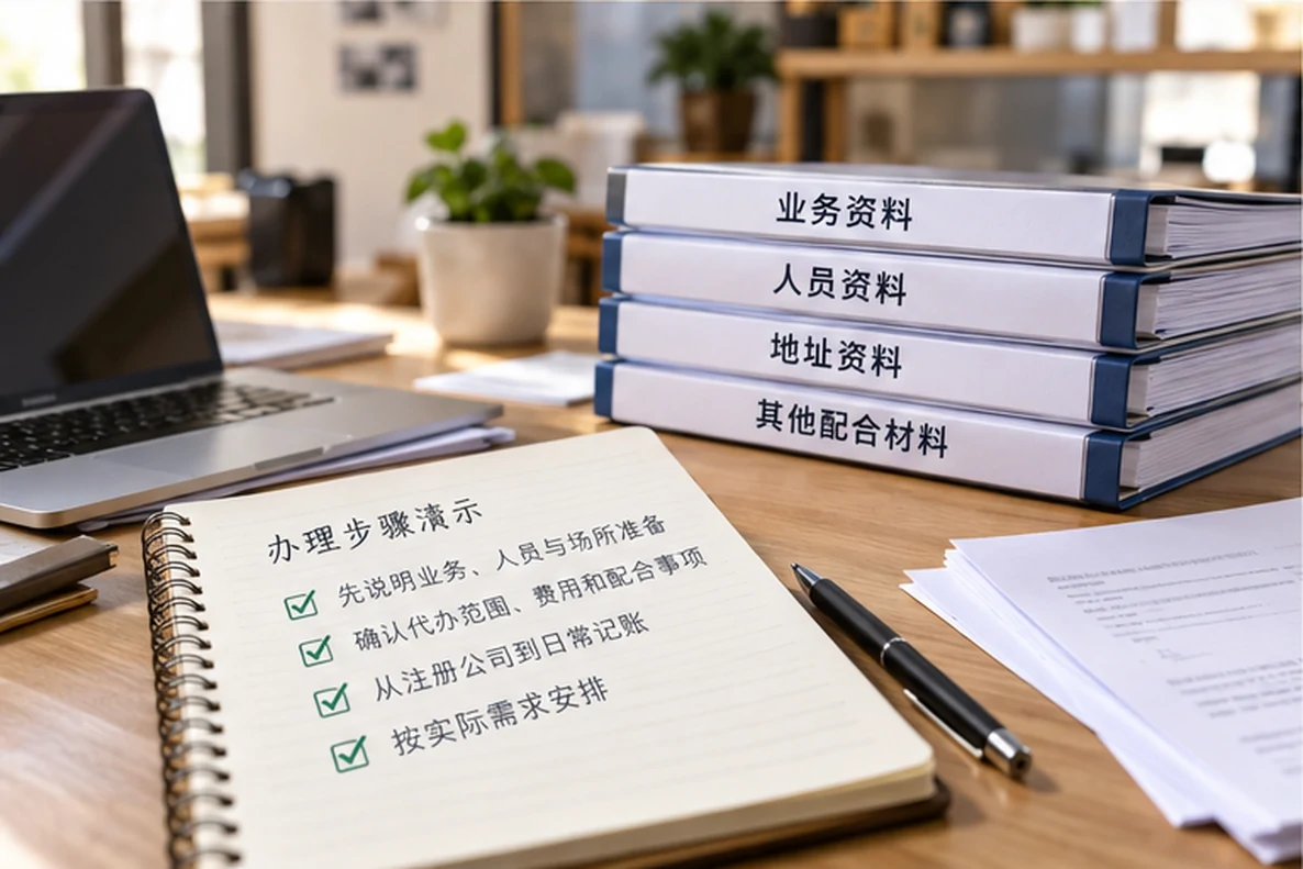 核对注册公司资料与办理事项的服务场景示意