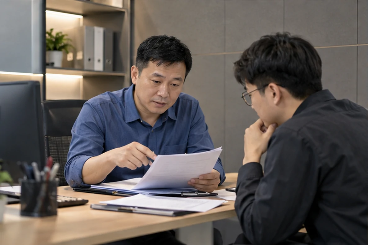 核对注册公司资料与办理事项的服务场景示意