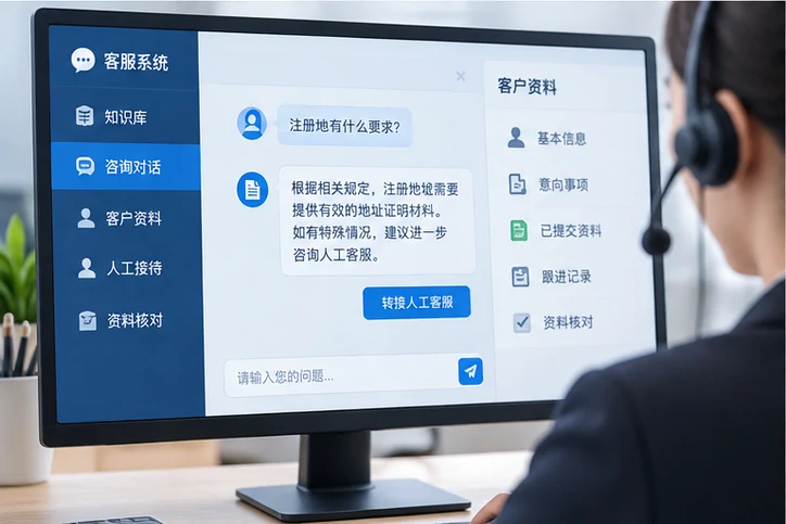 在线客服接待与咨询整理的服务场景示意