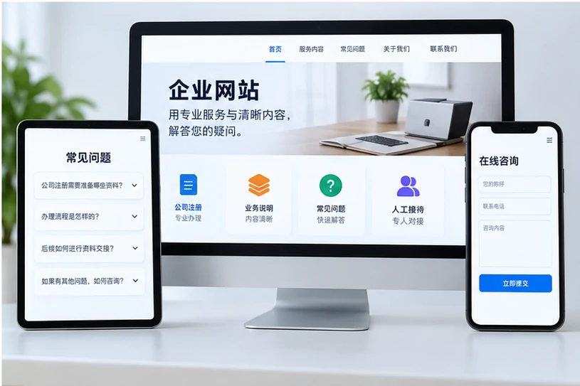 企业网站展示业务与服务信息的场景示意