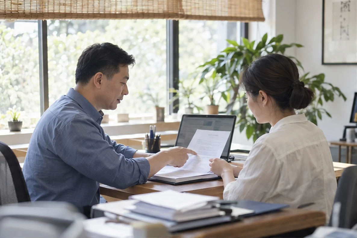 核对注册公司资料与办理事项的服务场景示意