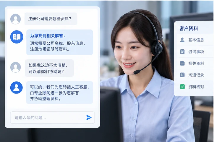 在线客服接待与咨询整理的服务场景示意