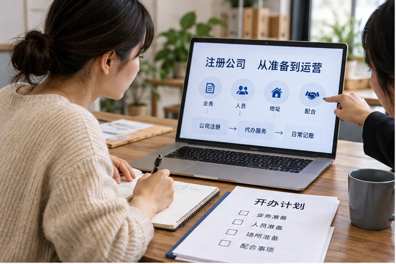 创业者一起整理开办计划的服务场景示意