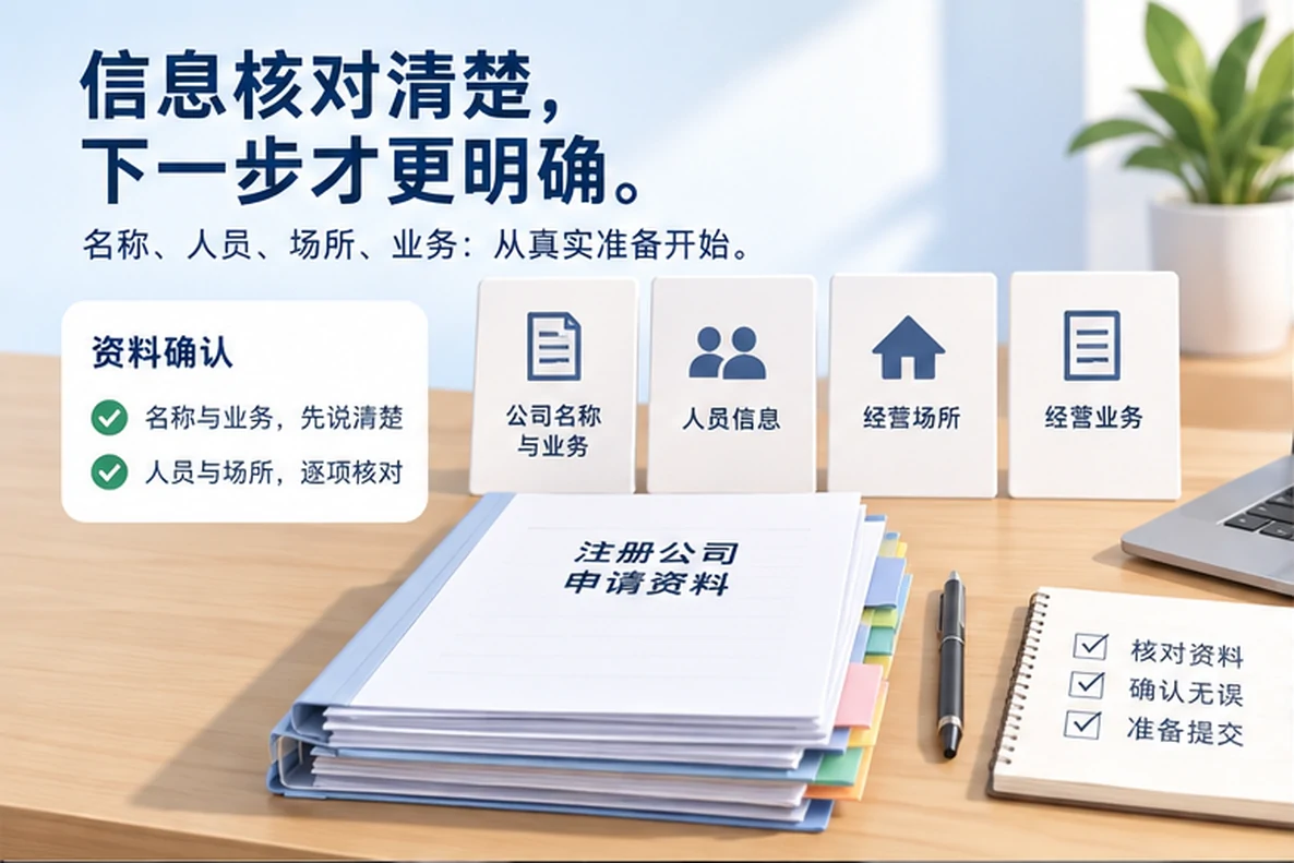 核对注册公司资料与办理事项的服务场景示意