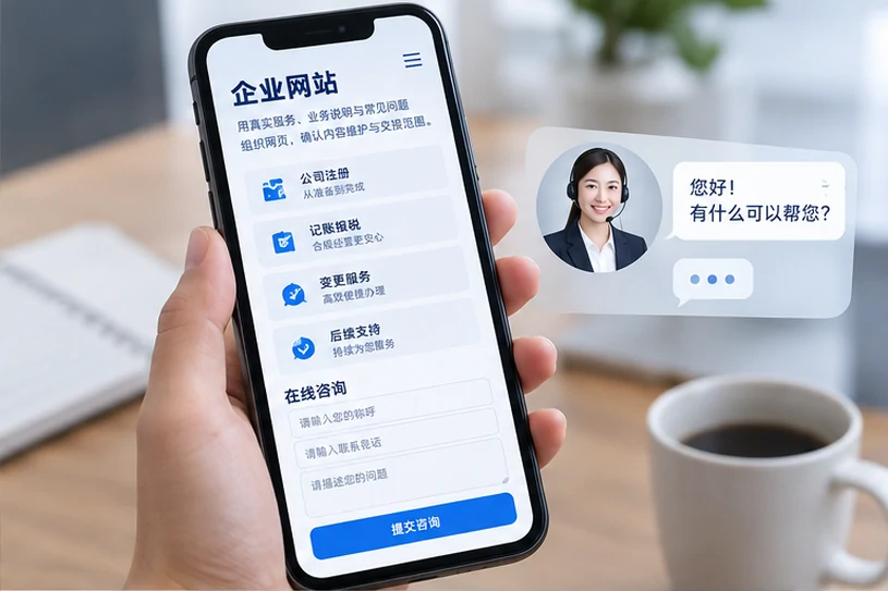 企业网站展示业务与服务信息的场景示意