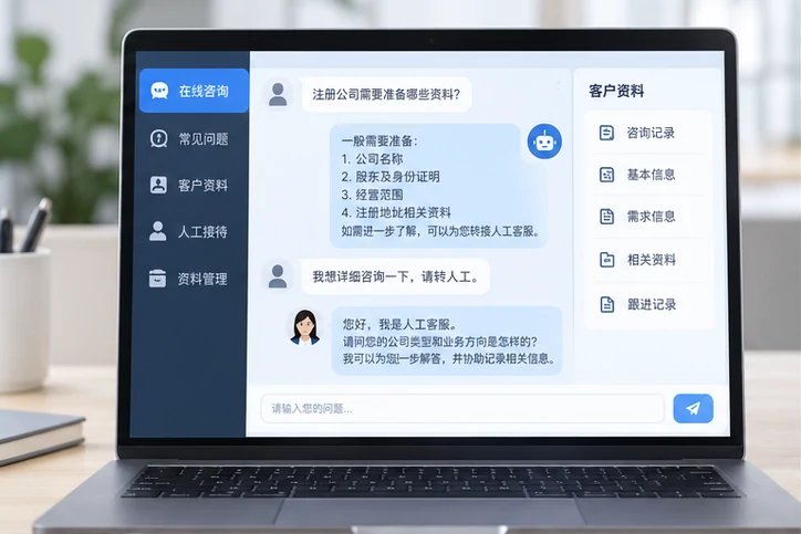 在线客服接待与咨询整理的服务场景示意