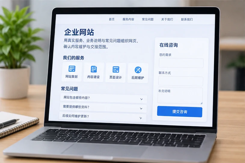 企业网站展示业务与服务信息的场景示意