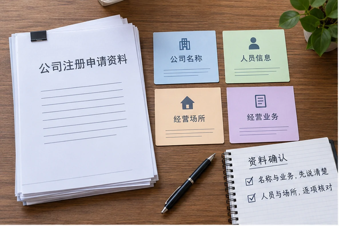 核对注册公司资料与办理事项的服务场景示意
