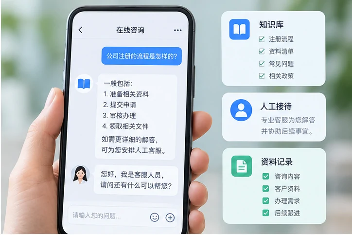 在线客服接待与咨询整理的服务场景示意
