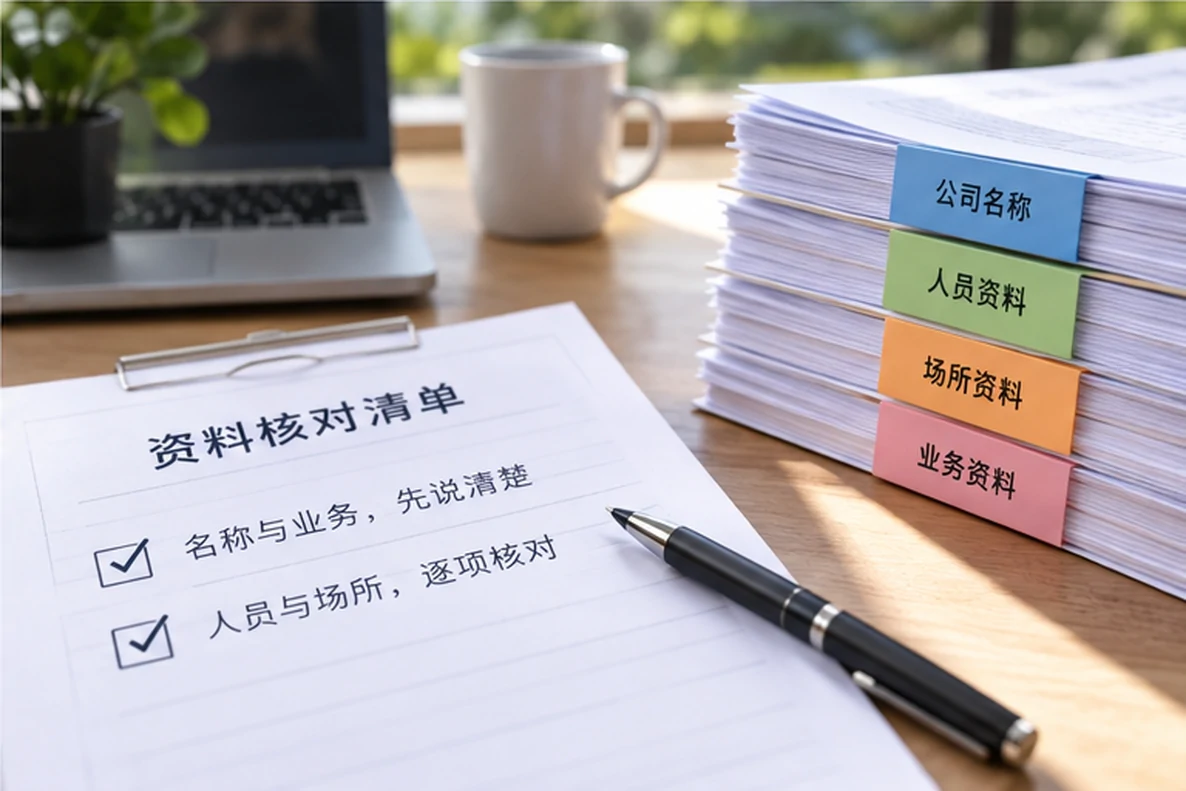核对注册公司资料与办理事项的服务场景示意
