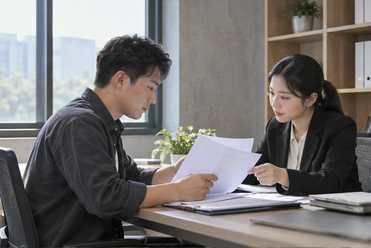 核对注册公司资料与办理事项的服务场景示意