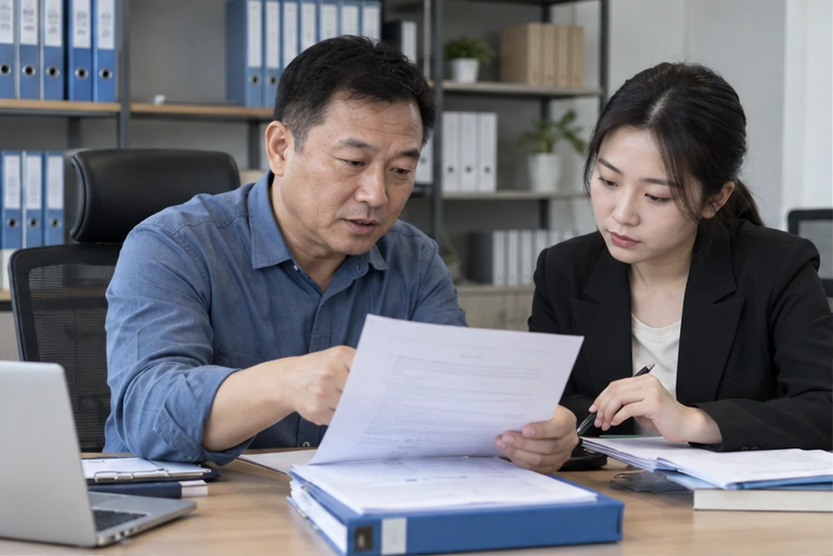 核对注册公司资料与办理事项的服务场景示意