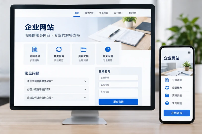 企业网站展示业务与服务信息的场景示意