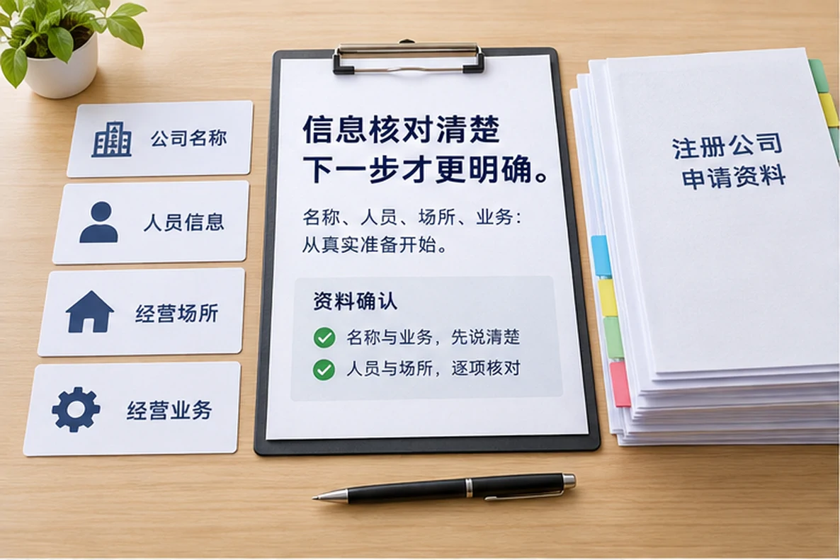 核对注册公司资料与办理事项的服务场景示意