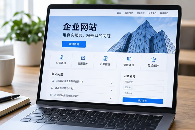 企业网站展示业务与服务信息的场景示意